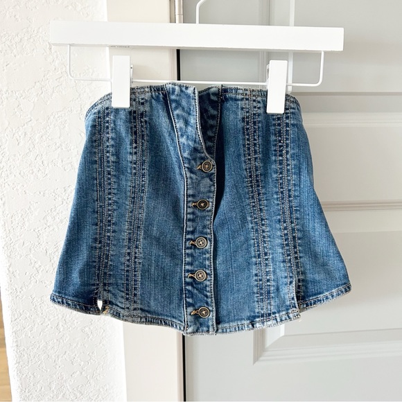 New Free People Miray Denim Tube Crop Top - Picture 2 of 4